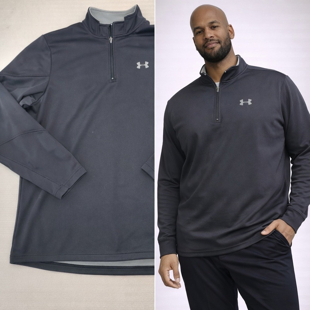 Under Armour Mens XL 1/4 Zip Pullover Charcoal Gray Fleece Lined Performance Top